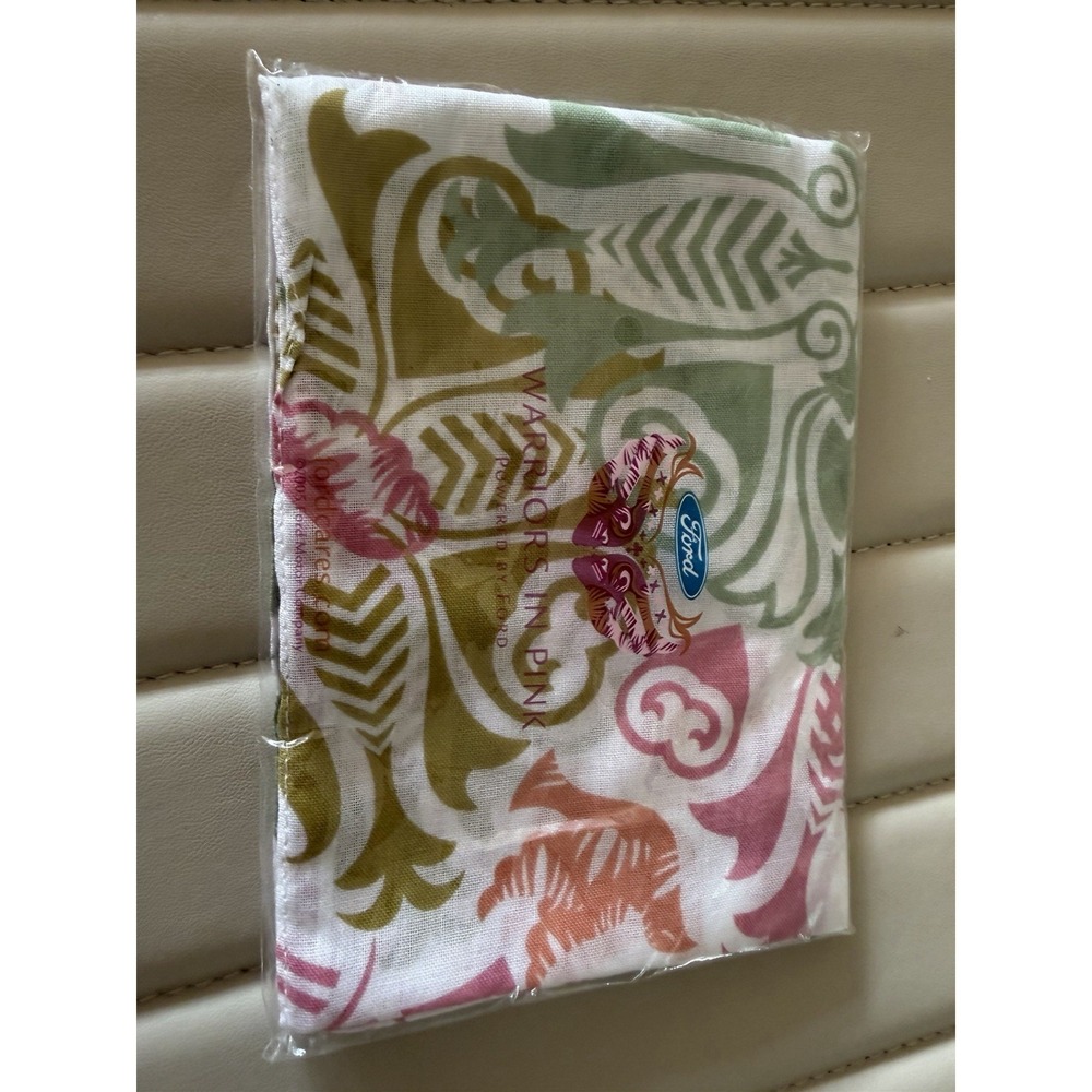 Ford Warriors in Pink Scarf Rectangle Tribal Green Pastel Cotton 52x8.5" Vintage